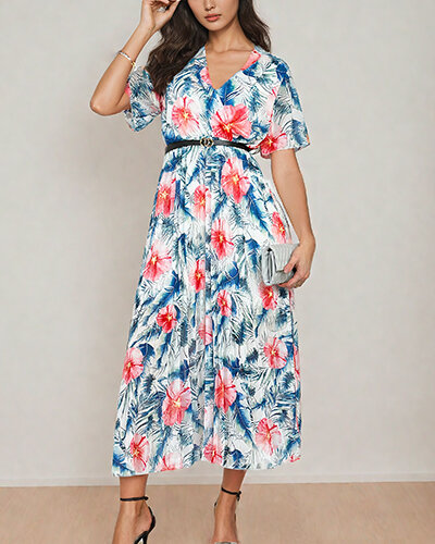 Royalfashion Женское плиссированное цветочное платье-миди