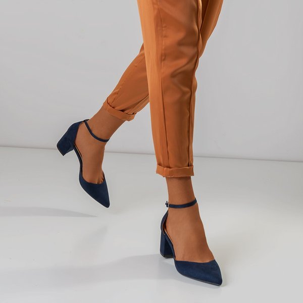 Темно-синие женские босоножки на каблуке Rumilа