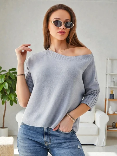 Женский вязанный свитер Royalfashion из вискозы с короткими рукавами