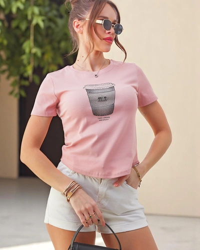 Женская футболка из хлопка Royalfashion с принтом из страз