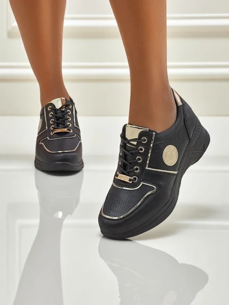 Женские кроссовки на танкетке Callista Nero, экокожа, черные