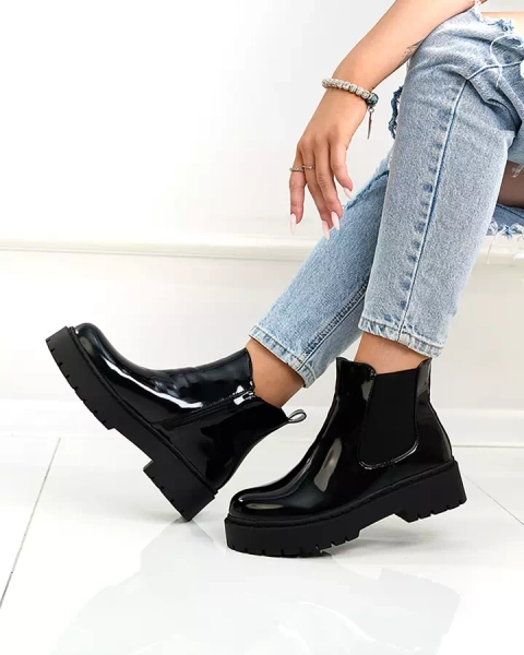 Royalfashion Чорні лаковані жіночі чоботи без підборів Glossy Chic