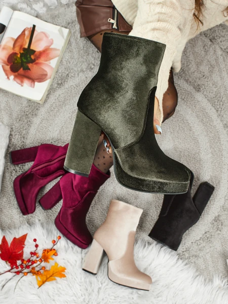 Ботильйони жіночі на підборах-стовпчику а-ля Велюр Miss