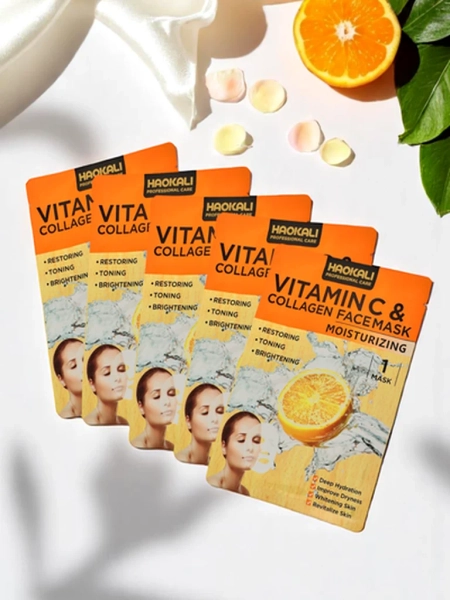 Haokali - Маска для обличчя з вітаміном C та колагеном - зволожує, освітлює та тонізує