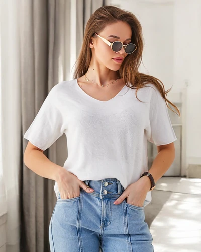 Royalfashion Тонкий женский свитер с коротким рукавом