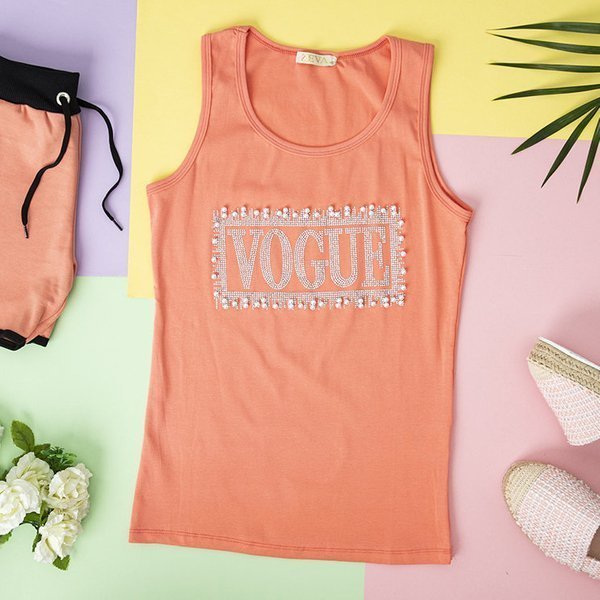 Жіночий топ персикового кольору зі стразами