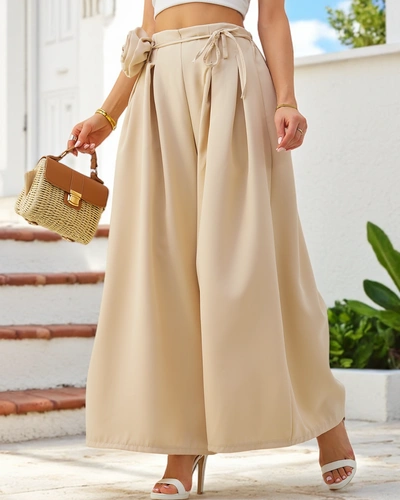 Royalfashion Элегантные широкие женские брюки с декоративным цветком на талии