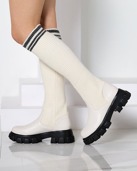 Жіночі високі черевики-сліпони в кольорі екрю Alerpi- Footwear