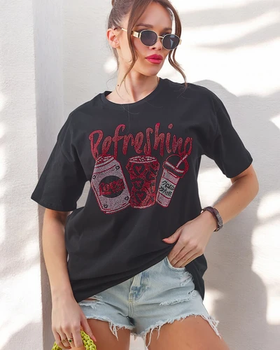 Royalfashion Женская хлопковая футболка с рисунком из страз