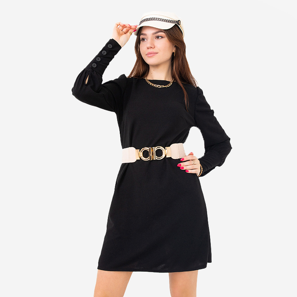 Бежевий еластичний ремінь з декоративною золотою пряжкою