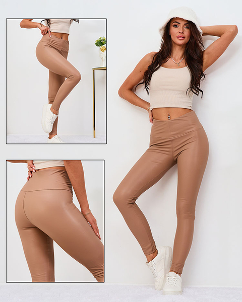 Royalfashion Женские леггинсы из экокожи коричневого цвета