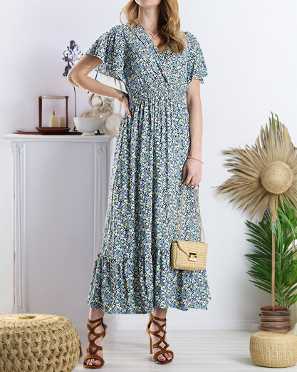 Женское цветочное платье-миди фиолетового цвета - Одежда