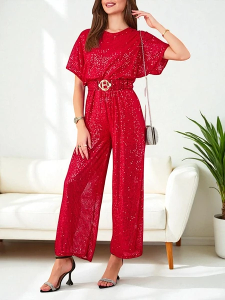 Женский длинный комбинезон Royalfashion с пайетками