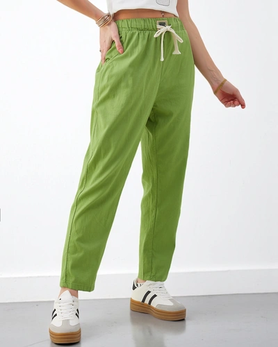 Royalfashion Жіночі прості бавовняні штани з зав'язкою на талії