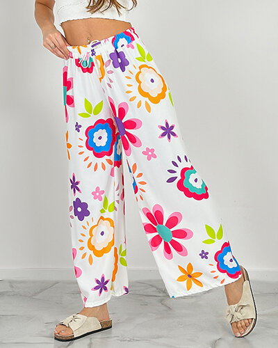 Royalfashion Женские широкие брюки из ткани с цветочным рисунком