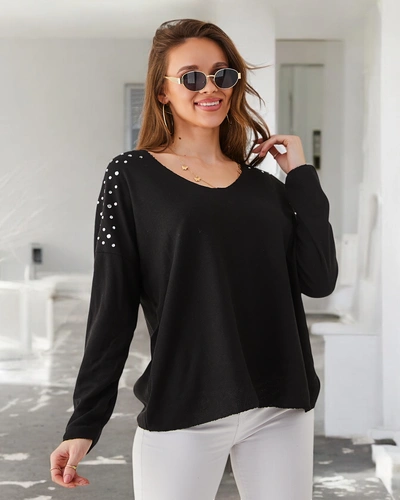 Женский тонкий свитер из вискозы с Rhinestones на плечах