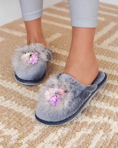 Женские меховые шлепанцы Royalfashion с цветами Ederra