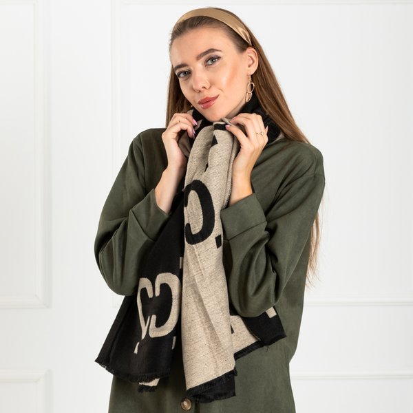 Чорно-бежевий жіночий двосторонній шарф