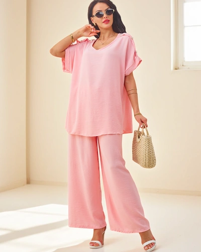 Женский хлопковый комплект Royalfashion с короткими рукавами и широкими брюками