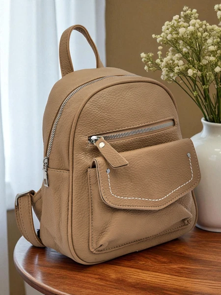 Плетений Жіночий Рюкзак Królewska Moda Livia бежевий екошкіра 25x25cm