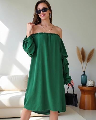 Royalfashion Гладка жіноча сукня в іспанському стилі з рюшами