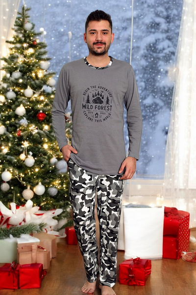 Темно-синяя мужская пижама с брюками в клетку - Одежда