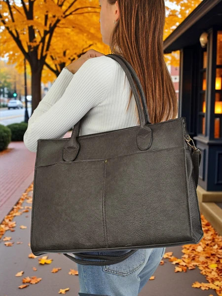 Женская кожаная сумка Etruria Classica Elegante серая 41x31x14 см