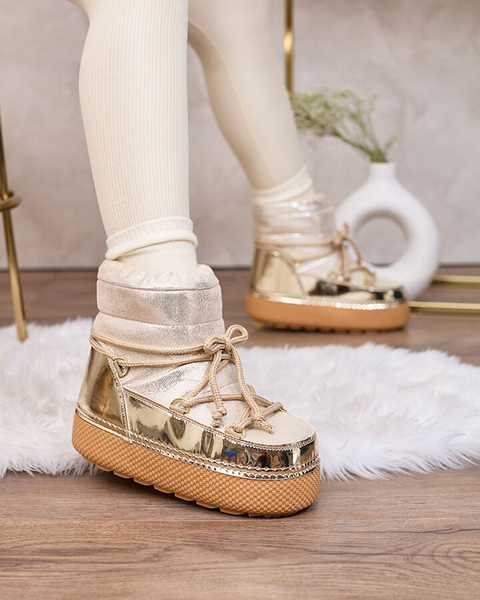 Royalfashion Жіночі золоті снігоступи на шнурівці Yevnoie