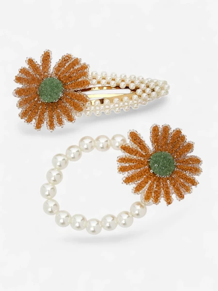 Royalfashion Набор заколок и резинок для волос с цветком Flora Perla