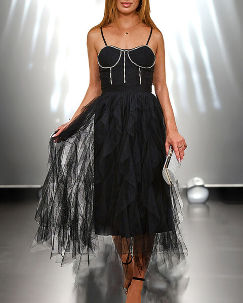 Royalfashion Черное женское платье-миди с тюлем