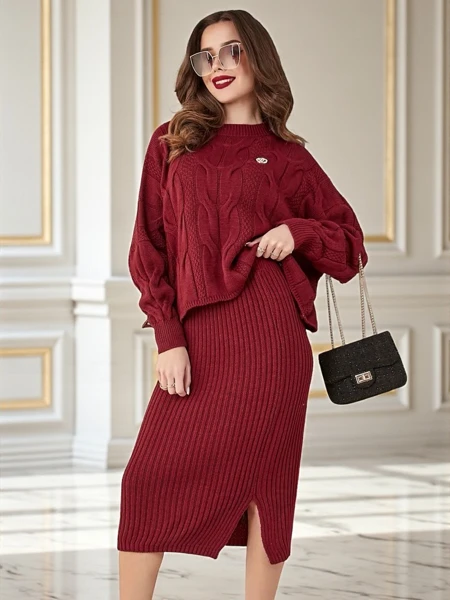 Royalfashion Набор женский из акриловой косички с кофтой и юбкой Warm&Fuzzy