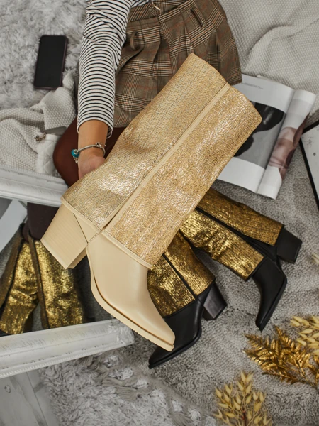 Женские ботильоны из экокожи на каблуке-столбике с декоративным верхом Virelia