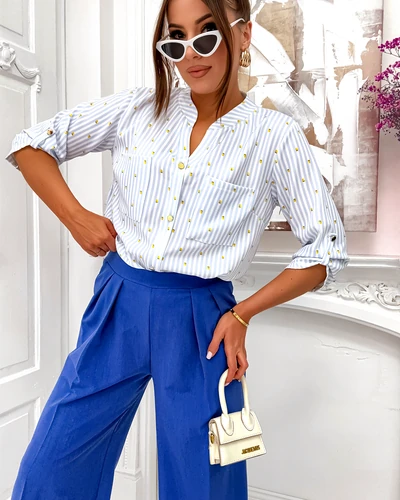 Рубашка в полоску с лимонами и V-образным вырезом Royalfashion для женщин