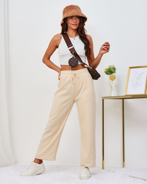 Royalfashion Утепленные кремовые вельветовые женские брюки