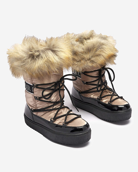 Женские лакированные сапоги-снежки золотисто-розового цвета Fursav- Footwear