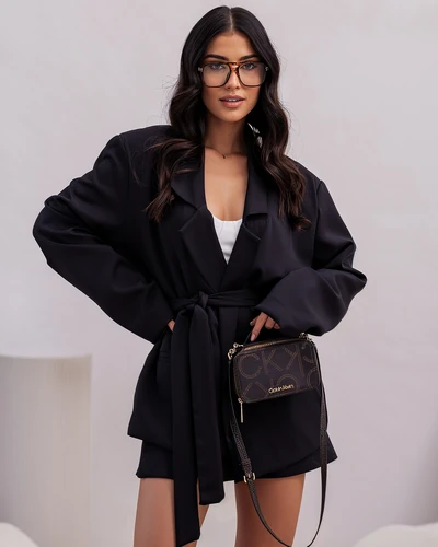 Royalfashion Елегантний жіночий комплект з блейзером на зав’язках та шортами-спідницею