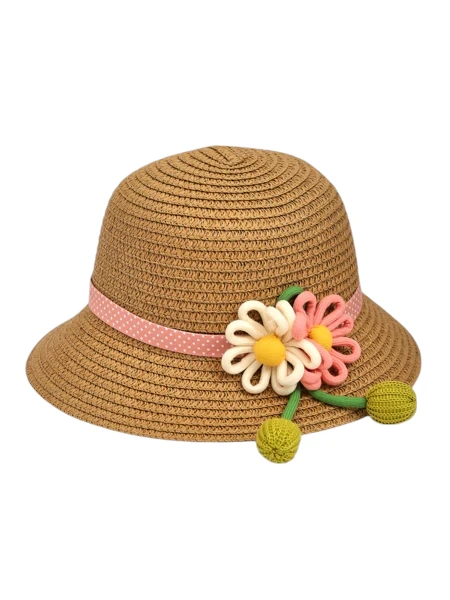 Royalfashion Дитячий солом'яний капелюх з квітами ромашки та троянди