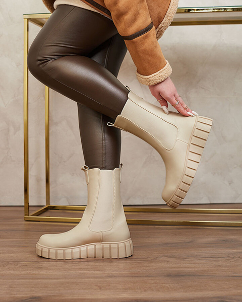 Royalfashion Жіночі високі черевики на плоскому каблуці кольору екрю Elicane