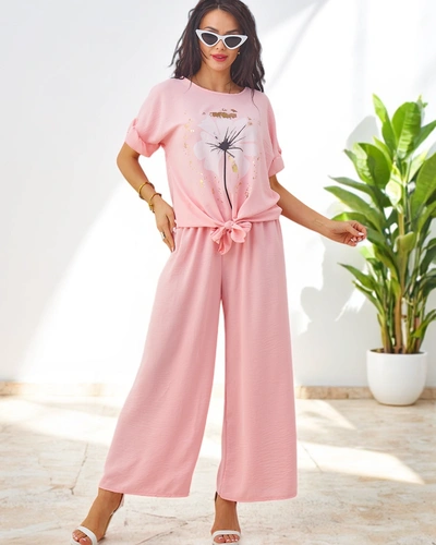 Royalfashion Женский повседневный комплект с блузкой с коротким рукавом и широкими брюками