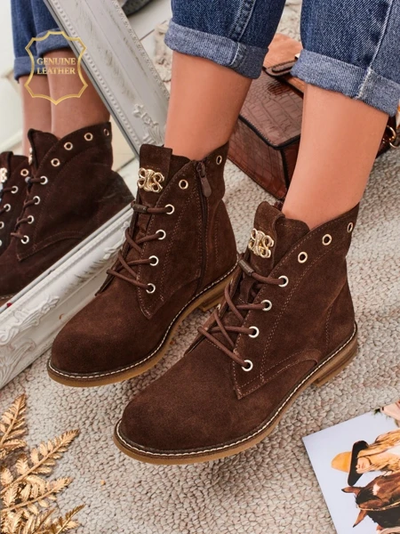 Женские ботинки Aurelia Romano из натуральной замши – коричневые, с мехом