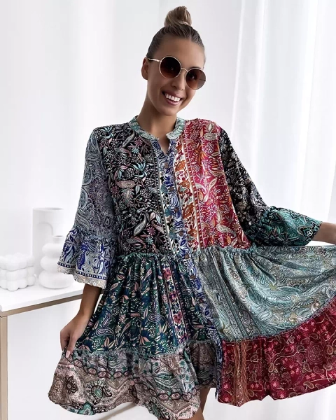 Royalfashion Узорчатое разноцветное женское короткое платье