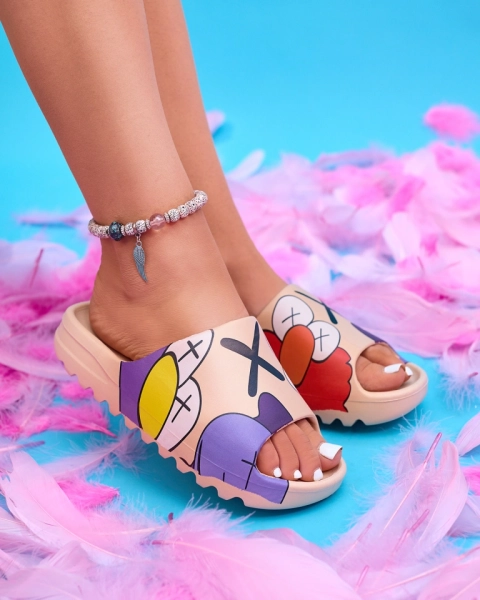 Бежевые женские резиновые шлепанцы с принтом Pfizz