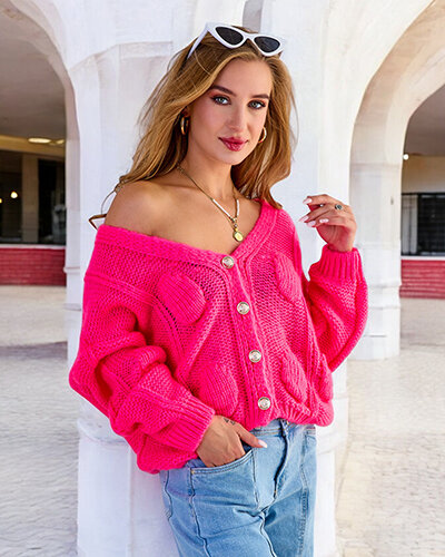 Royalfashion Женский вязаный свитер с пуговицами