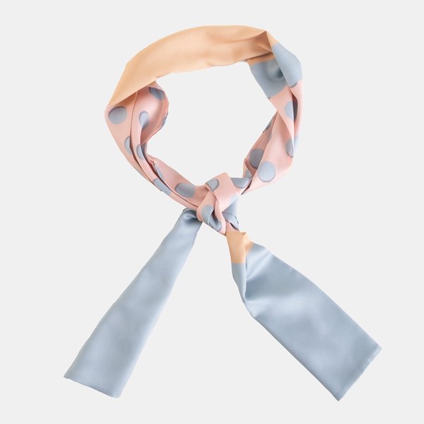 Блакитно-рожевий жіночий шарф в горошок