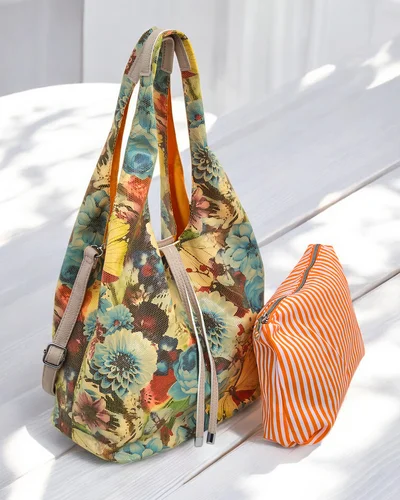 Royalfashion Большая тканевая сумка с цветами, с косметичкой и магнитным замком