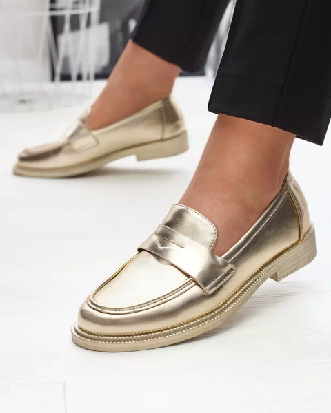 Золотые женские мокасины из экокожи Зибом-обувь