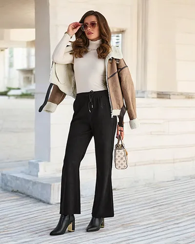 Royalfashion Черные женские брюки из вельветовой ткани