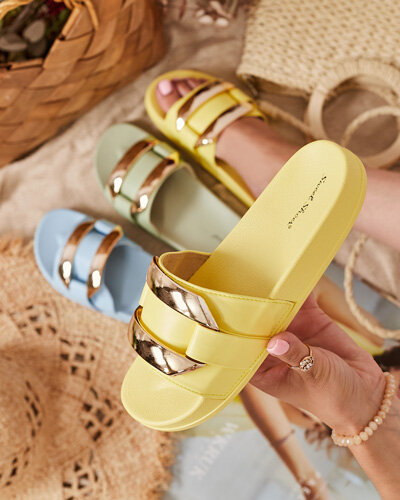 Желтые женские тапочки с золотым орнаментом Serina - Обувь