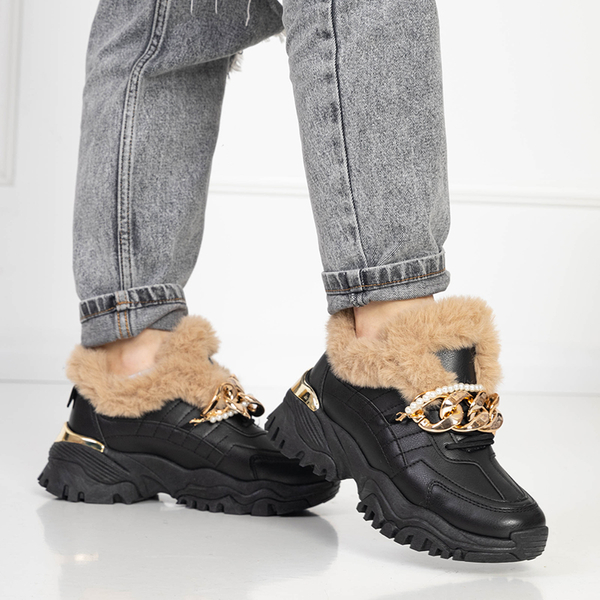 Черные женские утепленные кроссовки с украшением Flixi