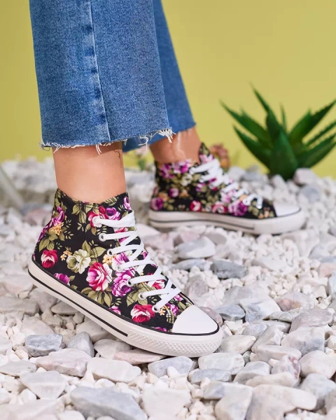 Royalfashion Женские высокие черные кеды с цветочным узором Soxic